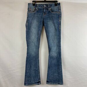 Rock Revival Luz Boot Cut Jeans 26 Blue Embellished Embroidered Low Rise